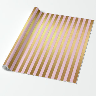 Striped- roze en gouden strepen cadeaupapier
