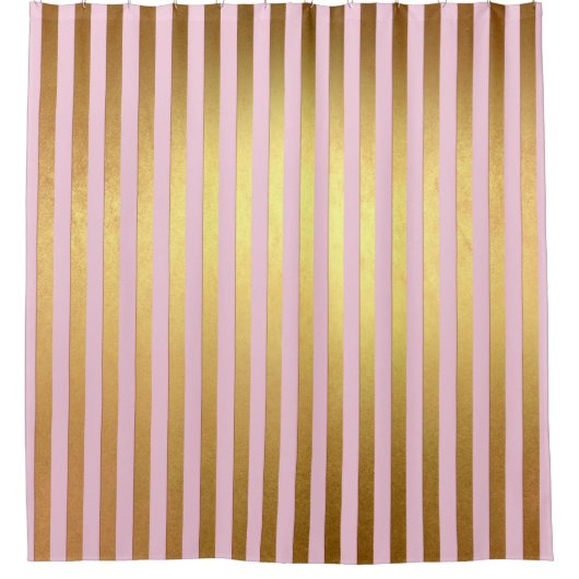 Striped- roze en gouden strepen douchegordijn (Voorkant)