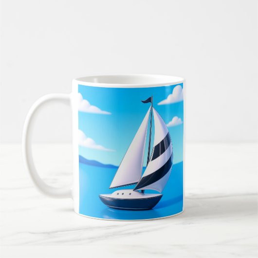 Striped Sailboat Ocean  Koffiemok (Links)