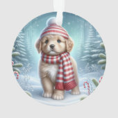 Striped Scarf Puppy & Candy Cane Glow  Ornament (achterkant)