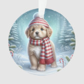 Striped Scarf Puppy & Candy Cane Glow  Ornament (voorkant)