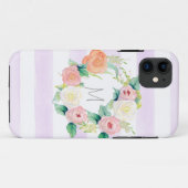 Striped Simple Moderne Waterverf Floral Rozen Case-Mate iPhone Case (Achterkant (horizontaal))