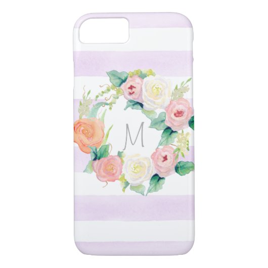 Striped Simple Moderne Waterverf Floral Rozen Case-Mate iPhone Case (Achterkant)