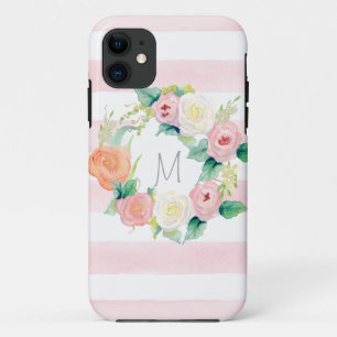 Striped Simple Moderne Waterverf Floral Rozen Case-Mate iPhone Case