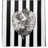 Striped Skeleton Love Couple Marriage Dance Douchegordijn (Voorkant)