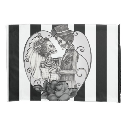 Striped Skeleton Love Couple Marriage Dance Kussensloop (Voorkant)