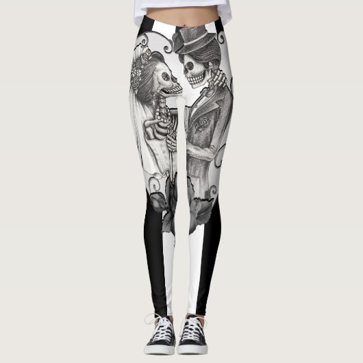 Striped Skeleton Love Couple Marriage Dance Leggings (Voorkant)