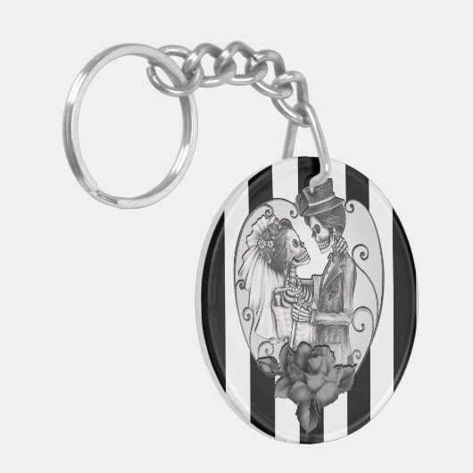 Striped Skeleton Love Couple Marriage Dance Sleutelhanger (Voorkant Links)