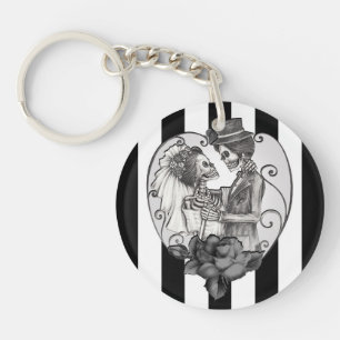 Striped Skeleton Love Couple Marriage Dance Sleutelhanger