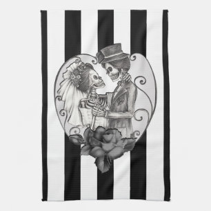 Striped Skeleton Love Couple Marriage Dance Theedoek
