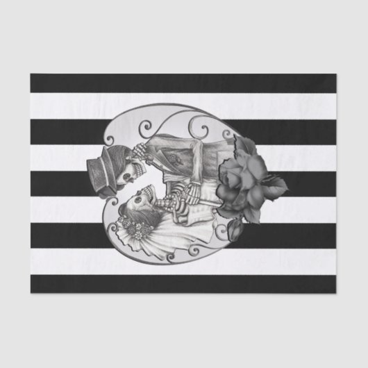 Striped Skeleton Love Couple Marriage Dance Tissuepapier (Voorkant)