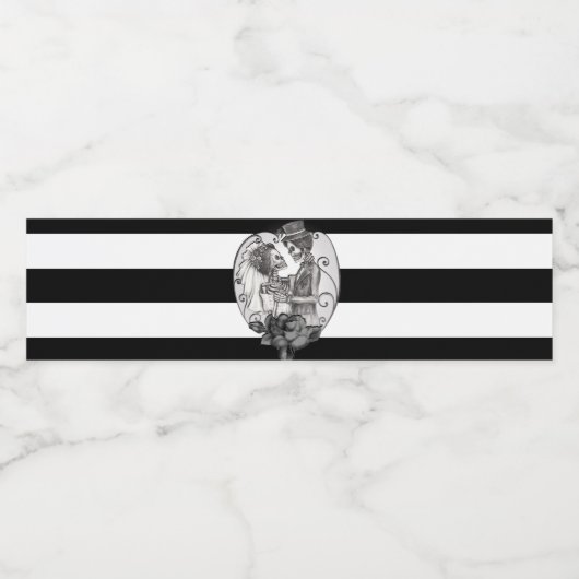 Striped Skeleton Love Couple Marriage Dance Waterfles Etiket (Enkel label)