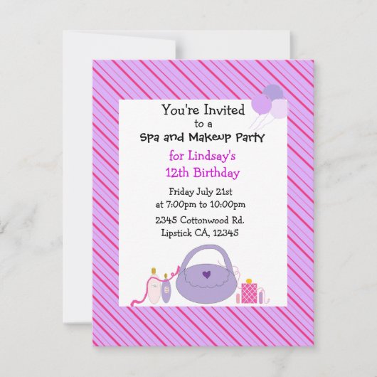 Striped Spa and Makeup Birthday Invitation Kaart (Voorkant)