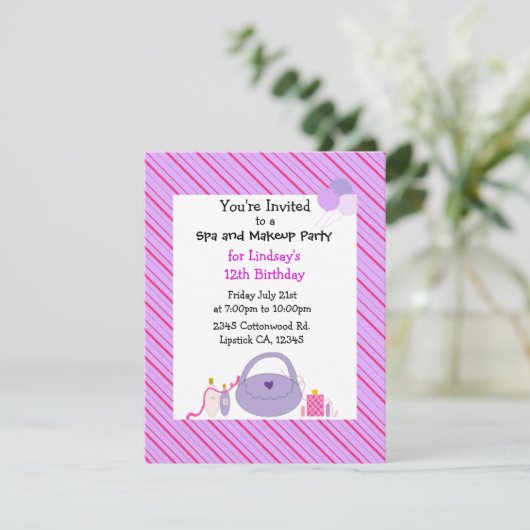 Striped Spa and Makeup Birthday Invitation Kaart (Staand voorkant)