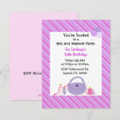 Striped Spa and Makeup Birthday Invitation Kaart (Voorkant / Achterkant)