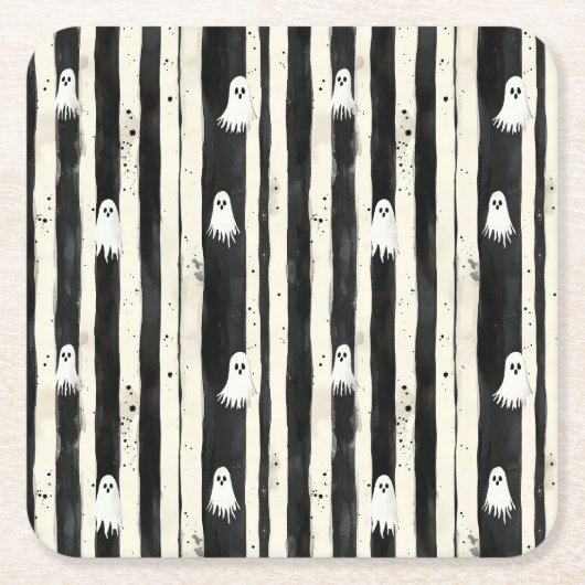 Striped Spirits – A Parade of Ghostly Whimsy Kartonnen Onderzetters (Voorkant)