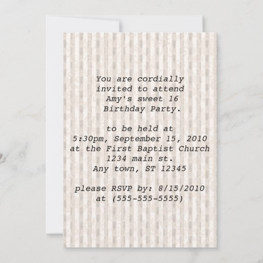 Striped Steampunk Sweet 16 Uitnodiging (Achterkant)