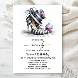 Striped Stiletto Shoes 90th Birthday Kaart
