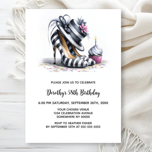 Striped Stiletto Shoes Birthday Party Kaart