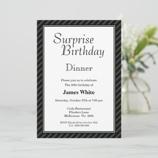 Striped Surprise 50th Birthday Dinner Invitation Kaart (Staand voorkant)