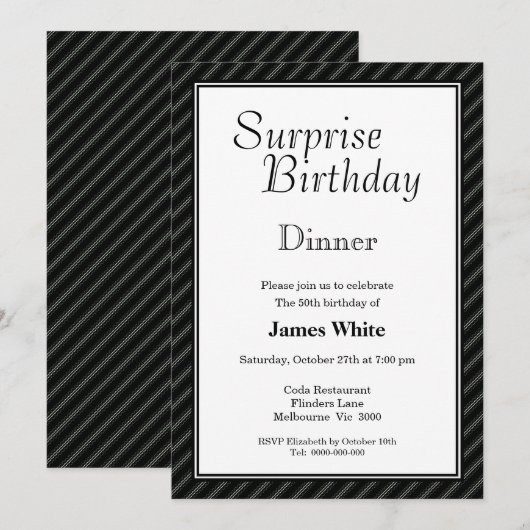 Striped Surprise 50th Birthday Dinner Invitation Kaart (Voorkant / Achterkant)