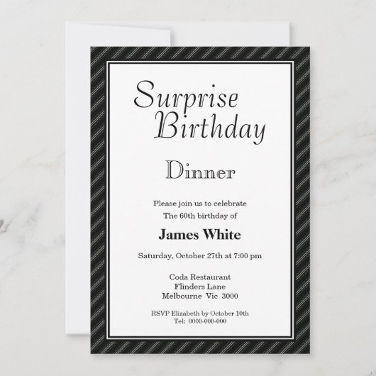 Striped Surprise 60th Birthday Dinner Invitation Kaart (Voorkant)