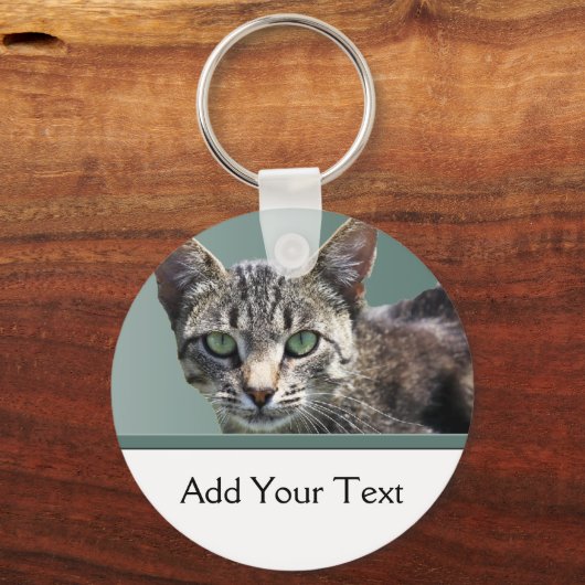 Striped Tabby met groene ogen Sleutelhanger (Voorkant)