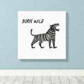 Striped Tiger Illustration – Minimalist Folk Anima Canvas Afdruk (Insitu (Houten vloer))