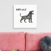 Striped Tiger Illustration – Minimalist Folk Anima Canvas Afdruk (Insitu (Woonkamer))