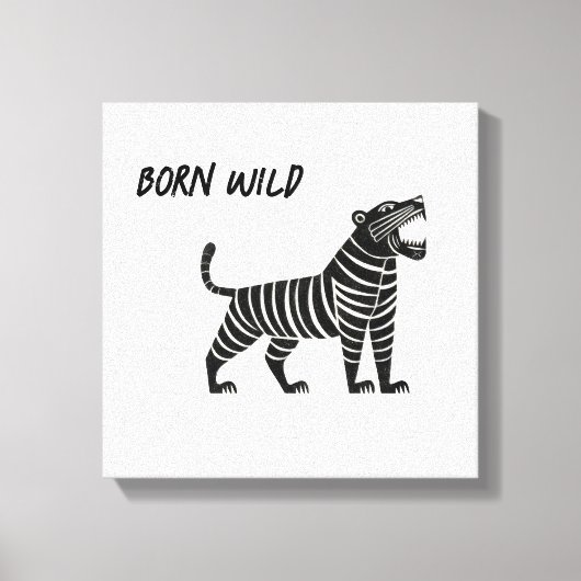 Striped Tiger Illustration – Minimalist Folk Anima Canvas Afdruk (Voorkant)