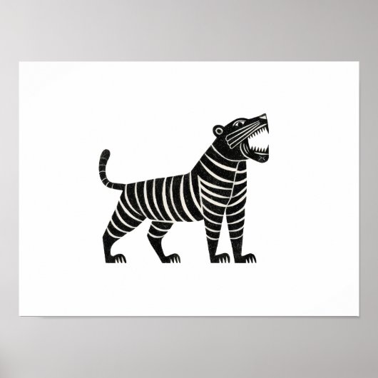 Striped Tiger Illustration – Minimalist Folk Anima Poster (Voorkant)