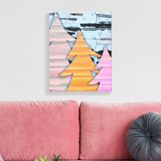 Striped Trees Winter Landscape Scene Canvas Afdruk (Insitu (Woonkamer))