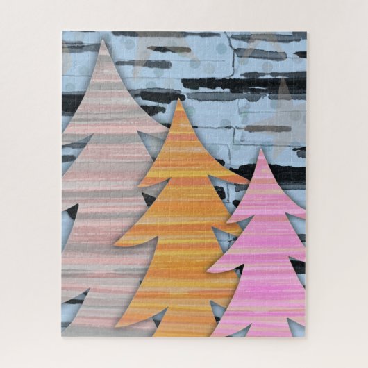 Striped Trees Winter Landscape Scene Legpuzzel (Verticaal)
