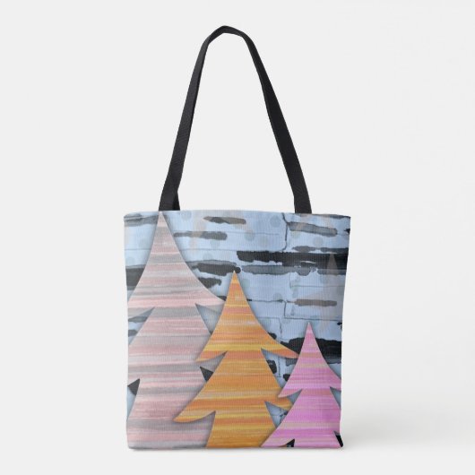 Striped Trees Winter Landscape Scene Tote Bag (Achterkant)