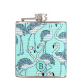 Striped Turquoise Flamingos Pattern Monogram Heupfles (Voorkant)