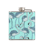 Striped Turquoise Flamingos Pattern Monogram Heupfles (Achterkant)