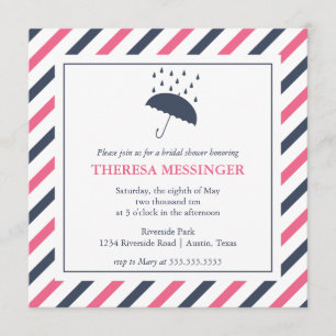 Striped Umbrella Bridal Shower Invitation Kaart