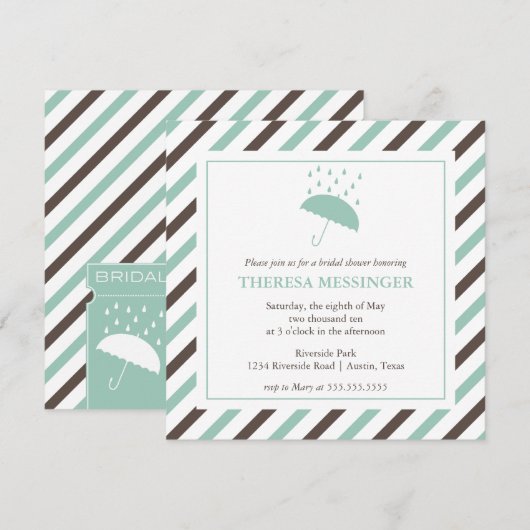 Striped Umbrella Bridal Shower Invitation Kaart (Voorkant / Achterkant)