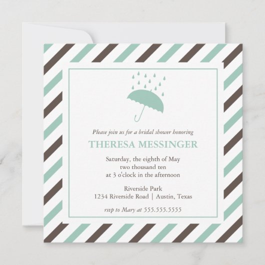 Striped Umbrella Bridal Shower Invitation Kaart (Voorkant)