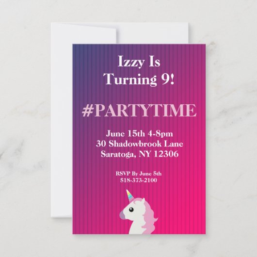 Striped Unicorn Emoji Birthday Party Kaart (Voorkant)