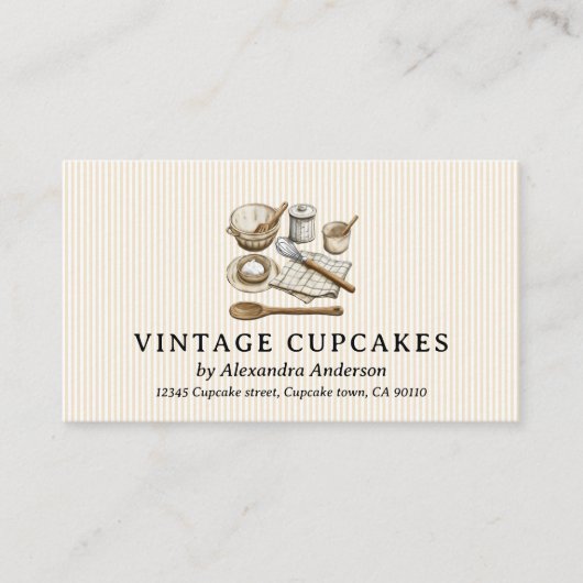 Striped Vintage Cooking Utensils Bakery Klantenkaartje (Voorkant)