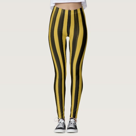 Striped Waterverf Black en Gold Halloween Leggin Leggings (Voorkant)