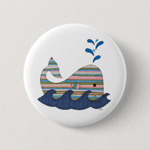 Striped Whale Pinback Button