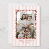 Striped Whimsical Red Frame Valentine’s Day CARD Kaart (Voorkant)