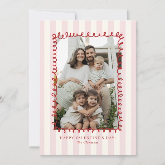 Striped Whimsical Red Frame Valentine’s Day CARD Kaart (Voorkant)