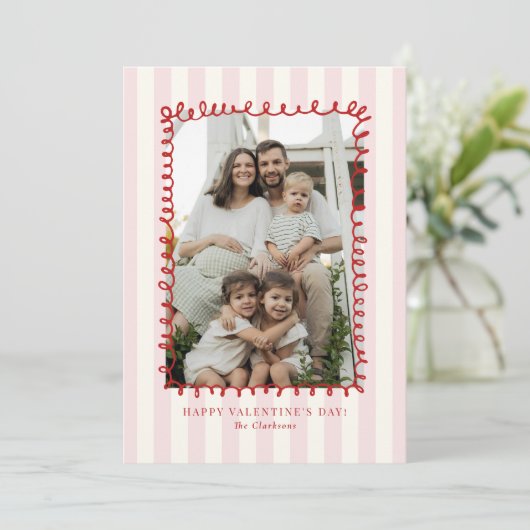Striped Whimsical Red Frame Valentine’s Day CARD Kaart (Staand voorkant)