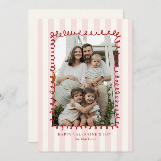 Striped Whimsical Red Frame Valentine’s Day CARD Kaart (Voorkant / Achterkant)