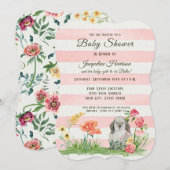 Striped Woodland Lop Ear Rabbit Girl Baby shower Kaart (Voorkant / Achterkant)