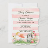 Striped Woodland Lop Ear Rabbit Girl Baby shower Kaart (Voorkant)