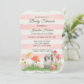 Striped Woodland Lop Ear Rabbit Girl Baby shower Kaart (Staand voorkant)